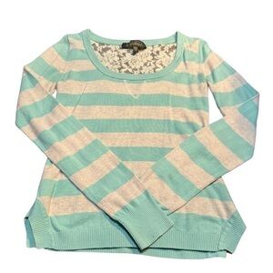 Charlotte Tarantola mint and cream light sweater with lace back, size S